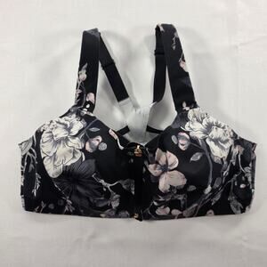 Victoria's Secret Knockout Sports Bra 38C Black Floral Front Zip Racerback